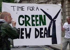 Eco-fascists brandishing a Green New Deal banner